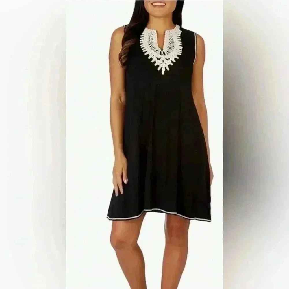 Max Studio Women's Crochet Trim Knit A-line Dress Crochet Shift Dress  Medium - Picture 2 of 12